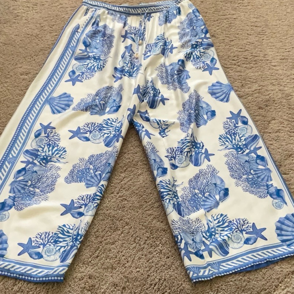 Calypso St. Barth Blue and White Wide Leg Jumpsuit